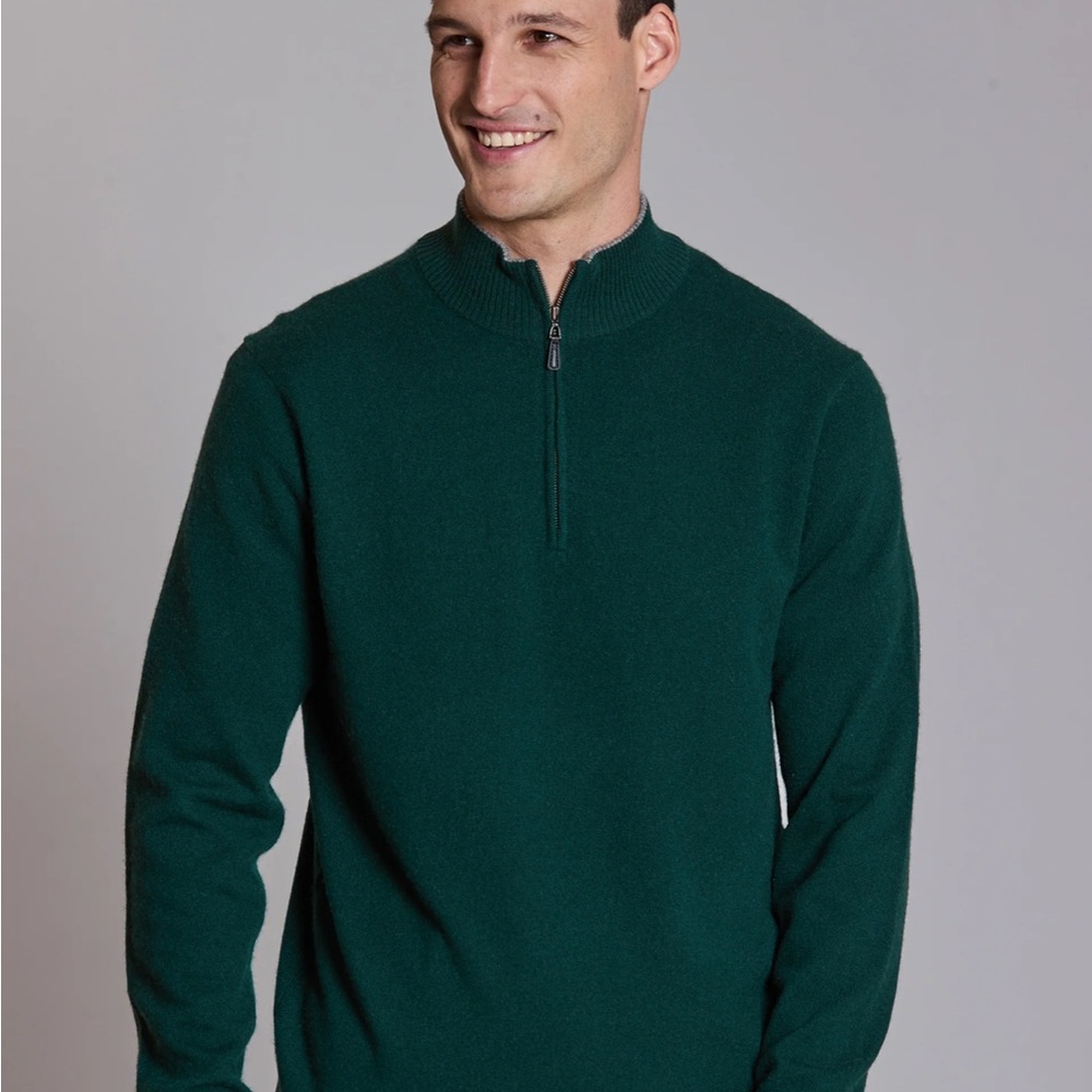 Tyler Böe Men's 100% cashmere half zip deep orange sweater